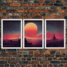 Load image into Gallery viewer, Haunted Sunset, Spooky Halloween Art, Gloomy Wall Decor, 3 Piece Canvas Decor, 3 Piece Wall Art, Ready To Hang Canvas Prints