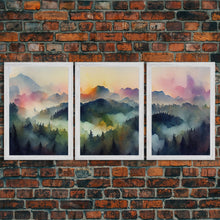 Load image into Gallery viewer, Dramatic Watercolor Sunset Landscape Abstract, Landscape Art, 3 Piece Canvas Decor, 3 Piece Wall Art, Ready To Hang Canvas Prints