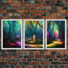 Cargar imagen en el visor de la galería, Fantasy wall art, canvas print, magical forest, fantasy landscape art, 3 Piece Wall Art, Ready To Hang Canvas Print