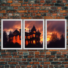 Carregar imagem no visualizador da galeria, 3 Piece Canvas Wall Decor, Ready To Hang Canvas Prints, Victorian Style Haunted House, Spooky Halloween Wall Art Decor