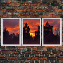 Carregar imagem no visualizador da galeria, 3 Piece Canvas Wall Decor, Ready To Hang Canvas Prints, Victorian Style Haunted House, Spooky Halloween Wall Art Decor