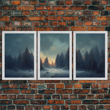Carregar imagem no visualizador da galeria, 3 Piece Art, Winter Nature Landscape, Framed Canvas Prints, Canvas Art, Large Format Wall Art, Huge Art, Pine Tree Forest Decor