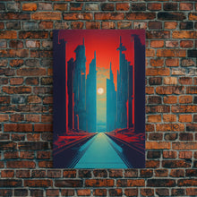 Carregar imagem no visualizador da galeria, Brutalist Art Deco Dystopian City Art, Framed Canvas Print, Ready To Hang Framed Wall Art, Living Room Wall Decor