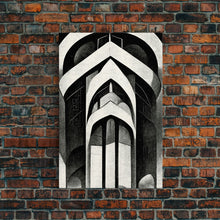 Load image into Gallery viewer, Black And White Art Print, Art Deco Architecture, Framed Canvas Print, Ready To Hang Framed Wall Art, Living Room Wall Hanging
