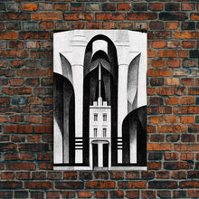 Load image into Gallery viewer, Art Deco Black And White Art Print, Art Deco Architecture, Framed Canvas Print, Ready To Hang Framed Wall Art, Living Room Wall Hanging