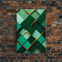 Load image into Gallery viewer, Emerald Green Geometric Abstract Art, Framed Canvas Print, Ready To Hang Framed Wall Art, Living Room Wall Hanging