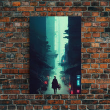 Load image into Gallery viewer, Cyberpunk Tokyo, 80s style retro-futurism, blade runner inspired art, ready to hang framed canvas print wall decor