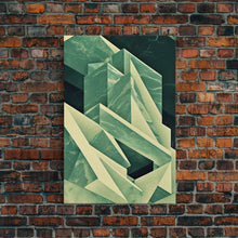 Load image into Gallery viewer, Cubism abstract geometric painting print, green marble shapes, framed canvas print