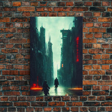 Load image into Gallery viewer, Cyberpunk Demon Art, Demon in the streets of Tokyo, Framed Canvas Print, Ready To Hang Framed Wall Art