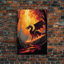 Load image into Gallery viewer, Dragon standing in a burned forest, fantasy art, fine art poster print