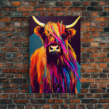 Cargar imagen en el visor de la galería, Colorful farmhouse art, Highland cow, Scotland cattle, framed canvas print
