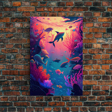 Carregar imagem no visualizador da galeria, 80s Vibe Under The Sea Coral Reef Art, framed canvas print, fish and reef art