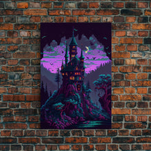 Carregar imagem no visualizador da galeria, Transylvania Art, Cool Medieval castle 8 bit pixel art, fantasy art, framed canvas print, Cool castle art