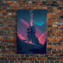 Carregar imagem no visualizador da galeria, Fire-Watch, Watch Tower art, vaporwave aesthetic wall art, framed canvas print