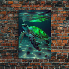 Load image into Gallery viewer, Cute Sea Turtles swimming in the ocean, sea turtle wall decor, framed canvas print