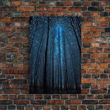 Load image into Gallery viewer, Birch Tree Forest At Night, Starry Night Sky, Framed Canvas Print, Boho Minimalist Farmhouse Decor, Primitive Art