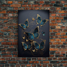 Load image into Gallery viewer, Blue Butterflies Canvas Print Wall Art, Blue and Gold Butterfly Canvas Painting, Butterfly Wall Decor, Home Gift, ready to hang decor