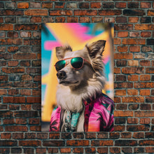 Load image into Gallery viewer, Dog With Shades, Pomeranian Wall Print, Dog Wall Art, Pink Shirt, Funny Wall Art, Framed Wall Art, Framed Canvas, Wall Print, Wall Canvas