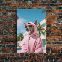 Cargar imagen en el visor de la galería, Chihuahua Wall Print, Dog Wall Art, Dog Sunglasses, Pink Hoodie, Funny Wall Art, Framed Wall Art, Framed Canvas, Wall Print, Wall Canvas