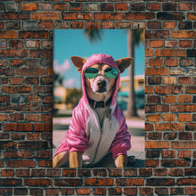 Load image into Gallery viewer, Dog Sunglasses, Pink Hoodie, Chihuahua Wall Print, Dog Wall Art, Funny Wall Art, Framed Wall Art, Framed Canvas, Wall Print, Wall Canvas