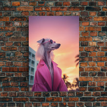 Carregar imagem no visualizador da galeria, Afghan Hound Wall Print, Dog Wall Art, Dog Sunglasses, Dog In Pink Suit, Funny Art, Framed Wall Art, Framed Canvas, Wall Print, Wall Canvas