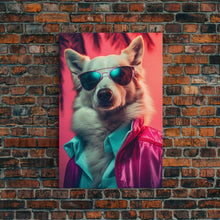 Cargar imagen en el visor de la galería, Corgi In Pink Suit Sunglasses Wall Print, Dog Décor, Dog Art Print, Dog Portrait, Framed Wall Art, Framed Canvas, Wall Print, Wall Canvas