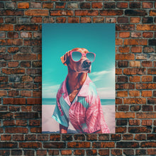 Cargar imagen en el visor de la galería, Chihuahua In Pink Shirt Sunglasses Wall Print, Beach Art, Dog Print, Dog Portrait, Framed Wall Art, Framed Canvas, Wall Print, Wall Canvas