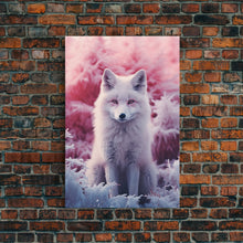 Load image into Gallery viewer, Arctic Fox Wall Print, Animal Art Print, Animal Portrait, Pink Art, Wildlife Art, Framed Wall Art, Framed Canvas, Wall Print, Wall Canvas