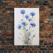 Load image into Gallery viewer, Blue Bachelor Buttons Art Print - Framed Giclee Oil Painting Print - Oil Painting Still Life Original - Large Flower Canvas Print or Poster