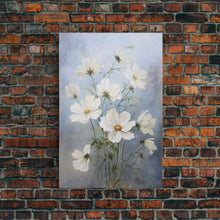 Load image into Gallery viewer, Cosmos Art Print - Framed Canvas Art - Oil Painting Poster Print - White Flowers Still Life - Small Flower Bouquet Oil Painting Wall Art