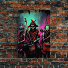 Load image into Gallery viewer, Death Metal Skeletons, Medieval Heavy Metal Undead Band Art, Framed Canvas Print, Unique Office Large Wall Art, Mancave Art