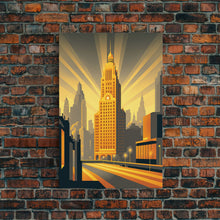 Load image into Gallery viewer, Art Deco Architecture, Framed Canvas Print, 1930s Style Art Deco City Skyline