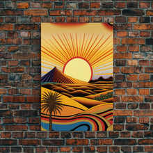 Carregar imagem no visualizador da galeria, Art Deco Style Desert Landscape Painting Canvas Print, Framed Canvas Art, Unique Arizona Pueblo Style Southwestern Art