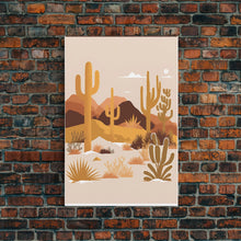 Load image into Gallery viewer, Boho Style Desert Art, Framed Canvas Print, Pueblo Style Cactus and Desert Landscape Art
