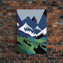 Carregar imagem no visualizador da galeria, Abstract Pacific Northwest Art, Minimalist Boho Style Forest and Mountain Landscape, Framed Canvas Art, Abstract Art, Green Mountains