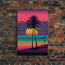 Carregar imagem no visualizador da galeria, Framed Canvas Print | Art Deco Sunset, Beaches, Pop Art, Palm trees, Retro Style, Island Vibe | Vibrant and Colorful | Retro Style