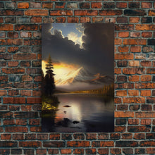 Carregar imagem no visualizador da galeria, Framed Canvas Wall Art Wood Panel Effect Mountain Range Top Print Modern Art Rustic Decor for Living Room, Original Mountain Painting