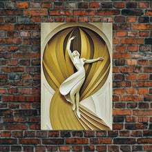 Cargar imagen en el visor de la galería, Art Deco Sculpture Canvas Print, Framed Wall Art, 1930s Inspired Retro Art, White and Gold Ballerina