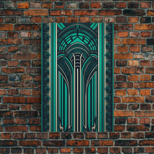 Load image into Gallery viewer, Art Deco Pattern Wall art, Framed Canvas Print, Art Deco, Green colors art, Patterns art, Office wall art, Wonderful art, Stained glass art