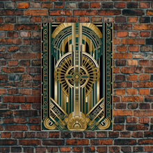 Load image into Gallery viewer, Art Deco Pattern Wall art | Framed Canvas Print | Art Deco | Gold & green art | Wonderful art | Lines art | Geometric art | Living room art