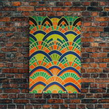 Load image into Gallery viewer, Art Deco Pattern Wall art, Framed Canvas Print, Art Deco, Wall art, Patterns art, Green colors art, Living room art, Colorful painting