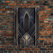 Carregar imagem no visualizador da galeria, Art Deco Wall art, Framed Canvas Print, Art Deco, Gold & blue art, Guest room art, Midcentury Modern, Stained glass art, Original painting