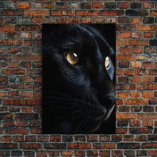 Load image into Gallery viewer, Beautiful Black Cat Portrait, Cat Photography, Framed Canvas Print, Framed Art, Halloween Witch Cat Art