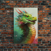 Load image into Gallery viewer, Framed Dragon Print, Watercolor Painting Of A Beautiful Dragon, Canvas Print, Canvas Art, Fantasy Decor