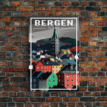 Load image into Gallery viewer, Bergen Wall Poster, NorwayPoster, Europe Wall Art, Norway Art Print, Travel Wall Print, Travel Poster, Travel Wall Art, Canvas Wall Print