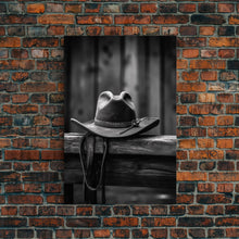 Load image into Gallery viewer, Cowboy Hat Print, Western Wall Art, Black And White, Minimalist Art, Wall Decor, Canvas Art, Wall Art, Framed Canvas Wall Decor