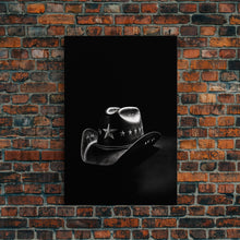 Load image into Gallery viewer, Cowboy Hat Print, Western Wall Art, Black And White, Texas Art, Minimalist Art, Wall Decor, Canvas Art, Wall Art, Framed Canvas Wall Decor