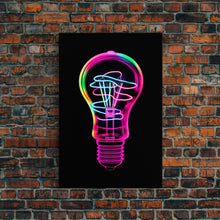 Carregar imagem no visualizador da galeria, 3D Light Bulb Wall Art, Neon Lights Art, Vibrant Art, Minimalist Print, Wall Decor, Canvas Print, Wall Art, Framed Canvas