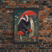 Carregar imagem no visualizador da galeria, Badger Wall Decor, Cute Badger, Mushrooms Wall Decor, Animal Wall Art, Wall Decor, Canvas Print, Wall Art, Framed Canvas