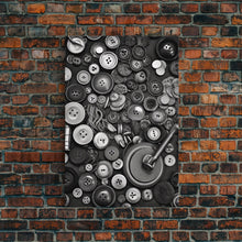 Load image into Gallery viewer, Buttons Wall Decor, Sewing Room, Craft Room, Black And White, Minimalist Print, Wall Decor, Canvas Print, Wall Art, Framed Canvas
